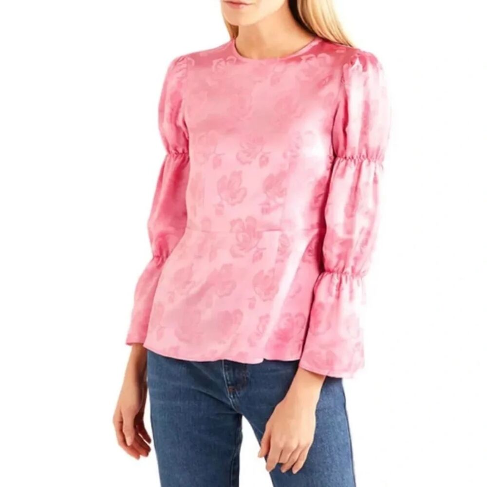 Alexa Chung Floral Jacquard Peplum Blouse Coquette Balletcore Cottagecore Twee - Picture 2 of 15